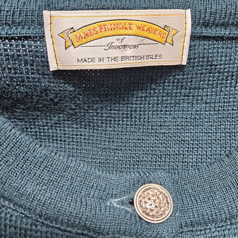 James Pringle Weavers British Isles Womens Wool Cardigan Sweater Knit Green M - Picture 8 of 15